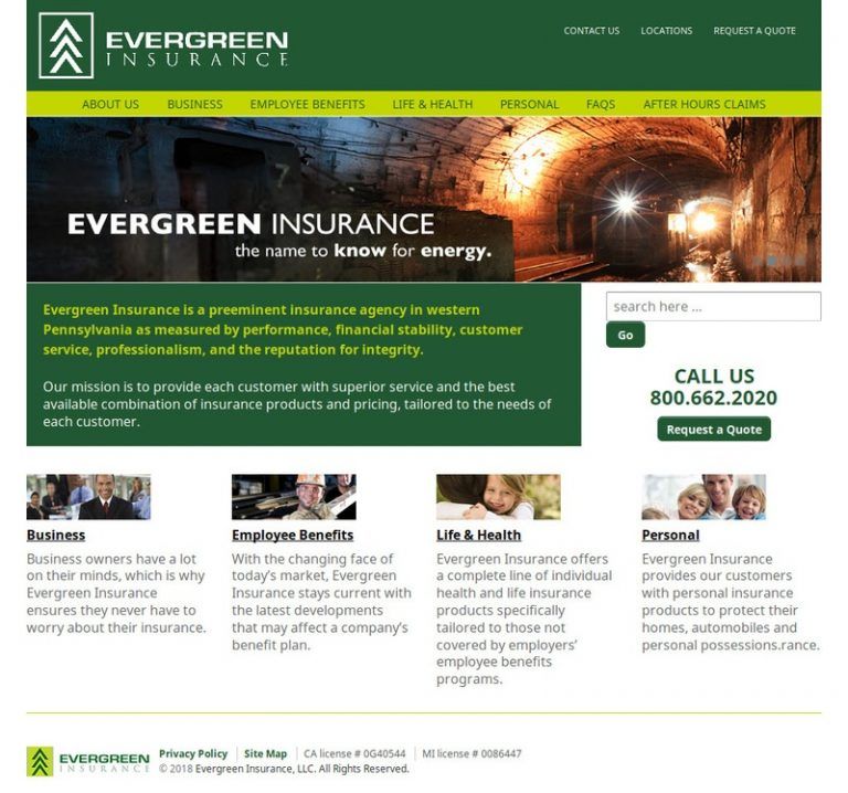 Evergreen Insurance Website Kirk Peters Website
